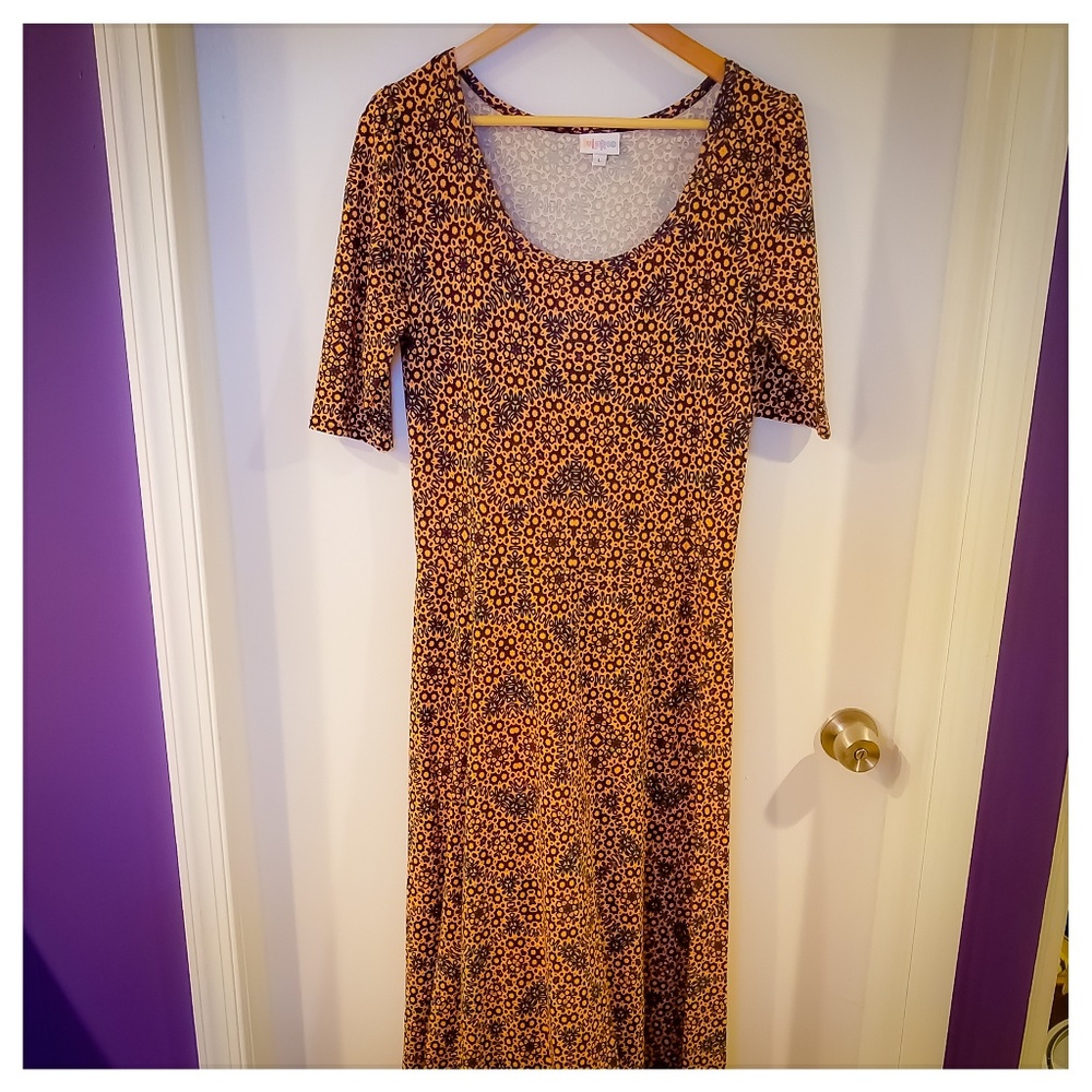 Navy, Orange Intricate Print Ana Dress